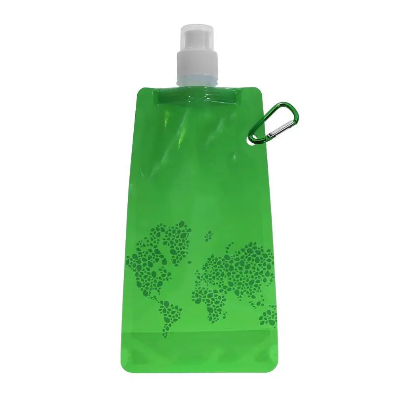 Green foldable silicone water bottle with a leakproof cap and carabiner clip for portability EcoFlex  Hydration Bottle.