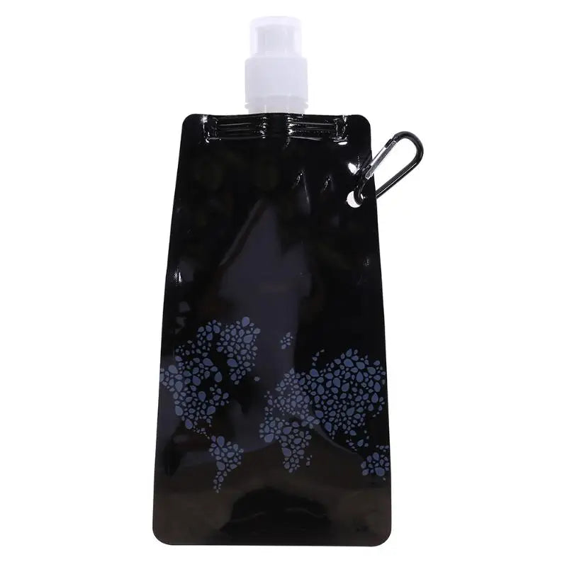 Black foldable silicone water bottle with a leakproof cap and carabiner clip for portability EcoFlex  Hydration Bottle.