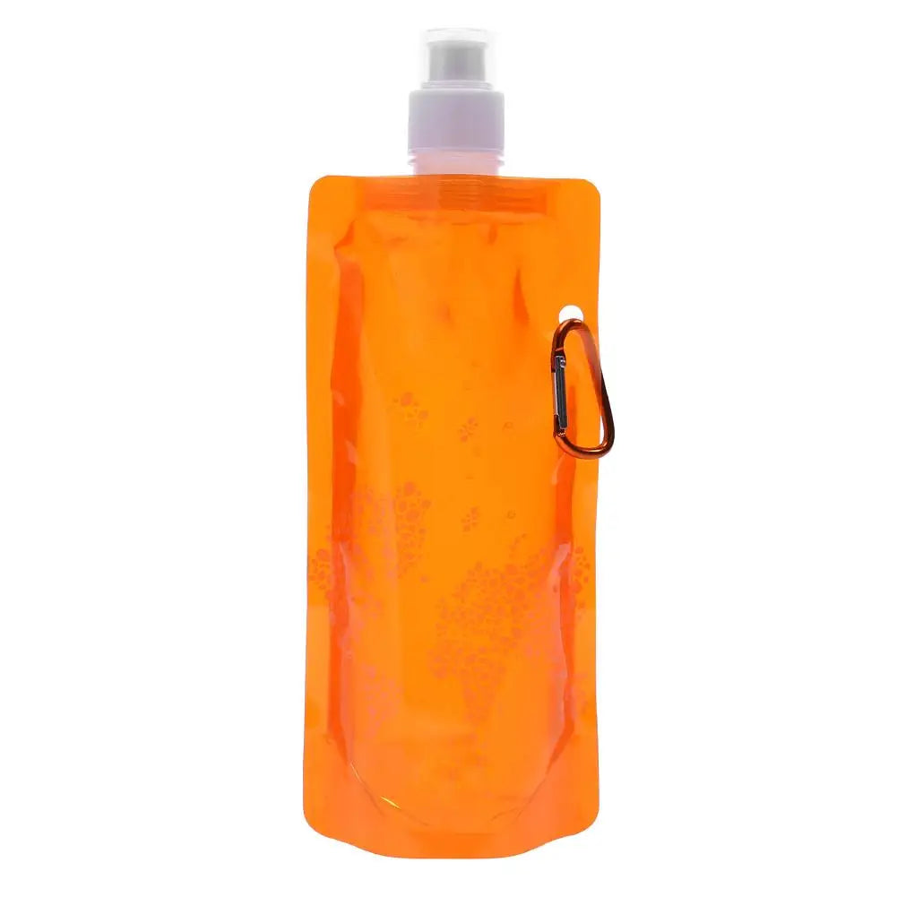 Orange foldable silicone water bottle with a leakproof cap and carabiner clip for portability EcoFlex  Hydration Bottle.