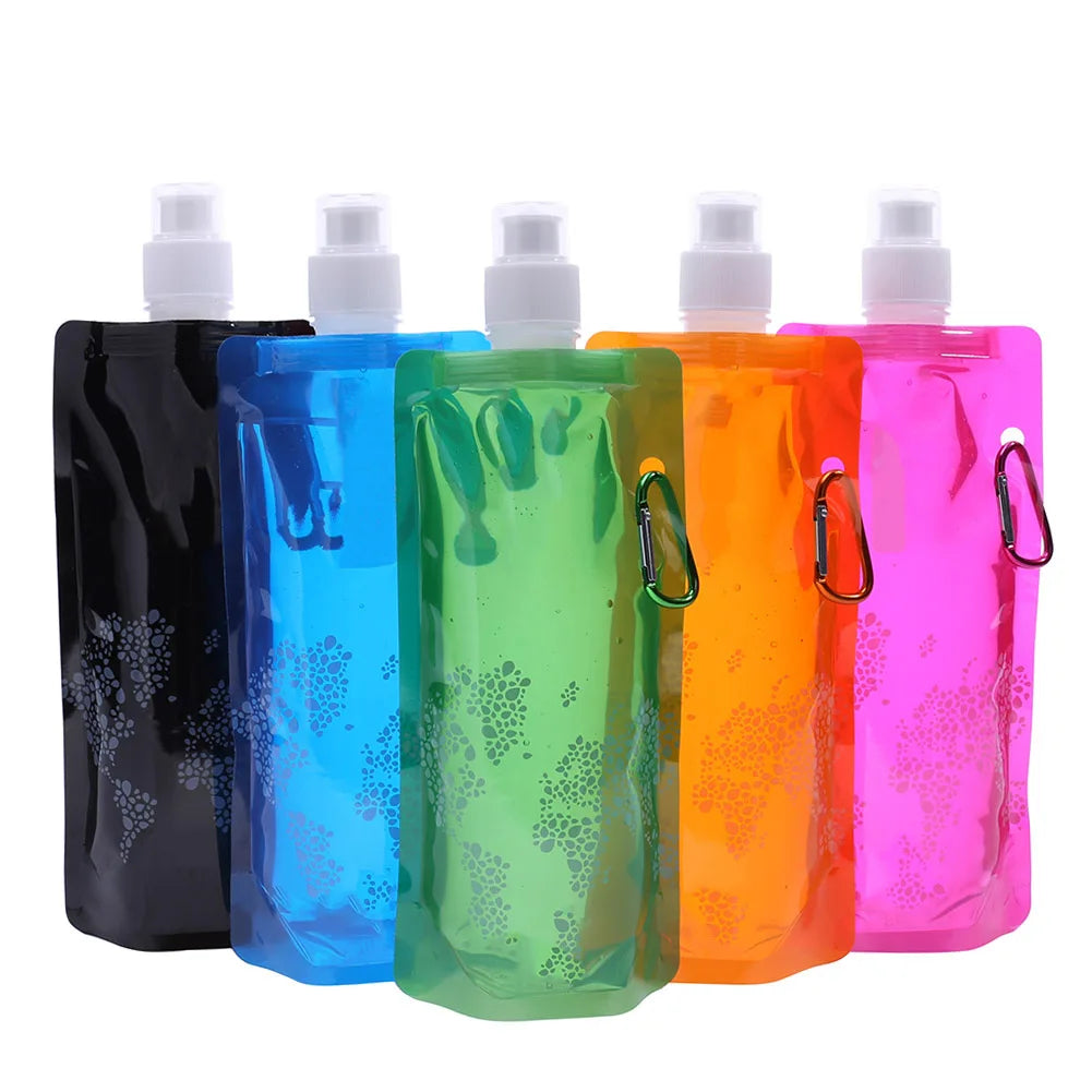 Foldable silicone water bottles in various colors including orange, pink, black, and green EcoFlex  Hydration Bottle.